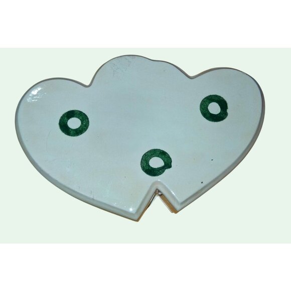 Vintage Heart-Shaped Ceramic Trinket Box With Pink  Beige Design - Picture 7 of 8